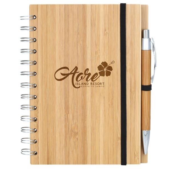 Bamboo wire-bound notepad with pen.... from ASI 46755 Cosmo Promos
