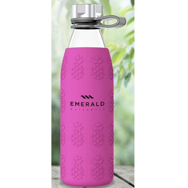 Beleza 20oz. Glass Bottle With Pineapple Silicone Sleeve.... from ASI 46755 Cosmo Promos