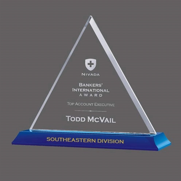 Starfire triangle shape award on a blue Bartlett base.... from ASI 84592 St Regis Group / St Regis