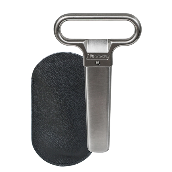 Two-prong stainless steel cork extractor set with genuine black leather sleeve... from ASI 55450 Franmara Inc