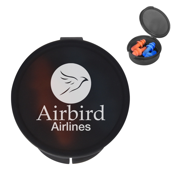 Ear plugs in a travel case for silencing the noise around... from ASI 61125 Hit Promotional Products / Hit®