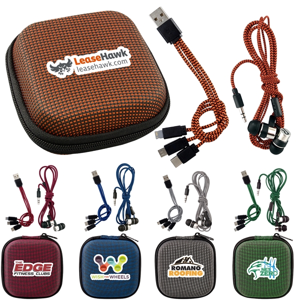 TEXTURED CHARGING CABLE EAR BUD KIT... from ASI 30208 A P Specialties / AP Specialties