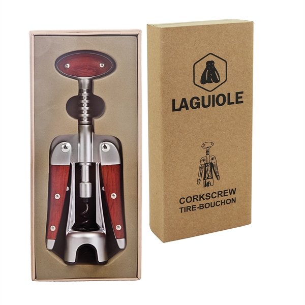 Deluxe wing heavyweight corkscrew (15.2 oz.) with wood inlaid handles.... from ASI 55450 Franmara Inc