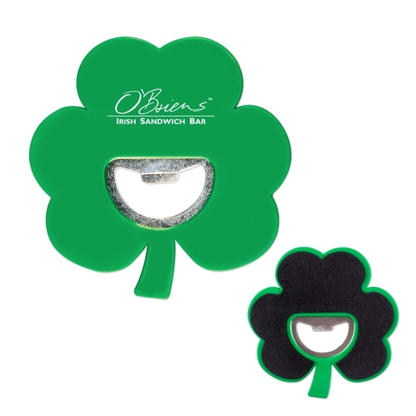 Plastic and metal shamrock-shaped coaster with bottle opener and bottom grip.... from ASI 98360 WOWLine / WOWLine®