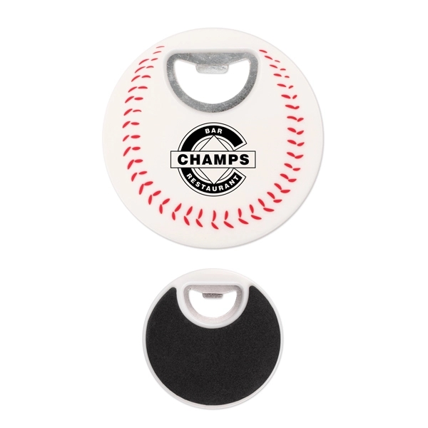 3 1/2" plastic and metal baseball-shaped coaster and bottle opener.... from ASI 98360 WOWLine / WOWLine®