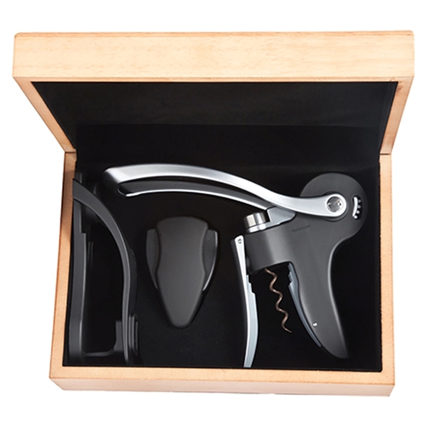 Corkscrew set that comes with a natural wood hinged box, foil... from ASI 55450 Franmara Inc