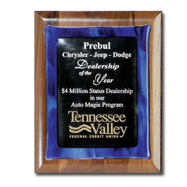 Art glass on walnut plaque.... from ASI 84592 St Regis Group / R S Owens & Co Inc