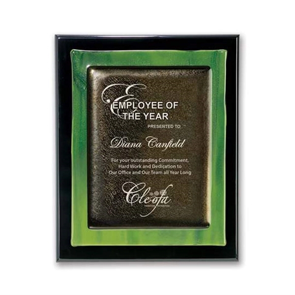 Art glass on ebony piano finish plaque.... from ASI 84592 St Regis Group / R S Owens & Co Inc