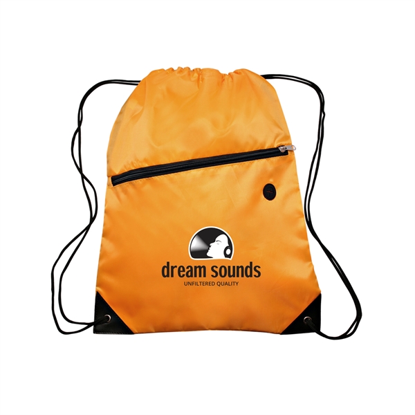 13.5" x 18" 210 Denier polyester drawstring backpack with zip front... from ASI 62088 IDProductsource