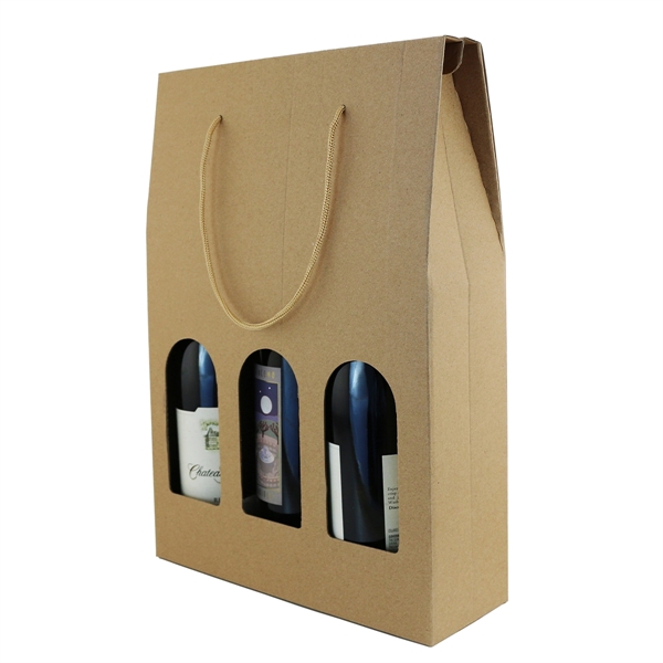 Three bottle heavy duty kraft wine bottle carrier with window and... from ASI 55450 Franmara Inc