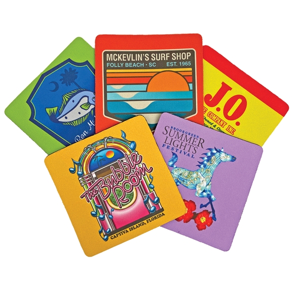 Multi-color square fabric coaster with neoprene backside.... from ASI 65603 Kool Trends