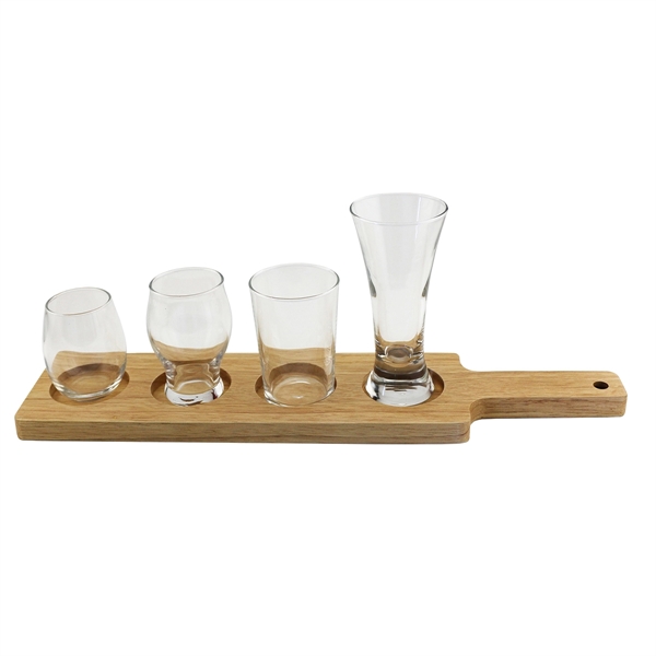 Wood taster glass serving paddle with four indented wells and drilled... from ASI 55450 Franmara Inc