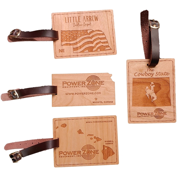 Luggage tag made of hardwood available in themes of all 50... from ASI 92531 Unique Custom Products / UCP