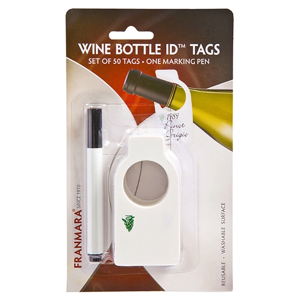 Fifty wine bottle ID tags and one marking pen on a... from ASI 55450 Franmara Inc