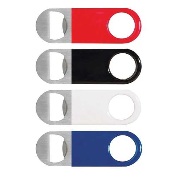 Short paddle bottle opener made of stainless steel wrapped in colored... from ASI 57655 STOPNGO Line