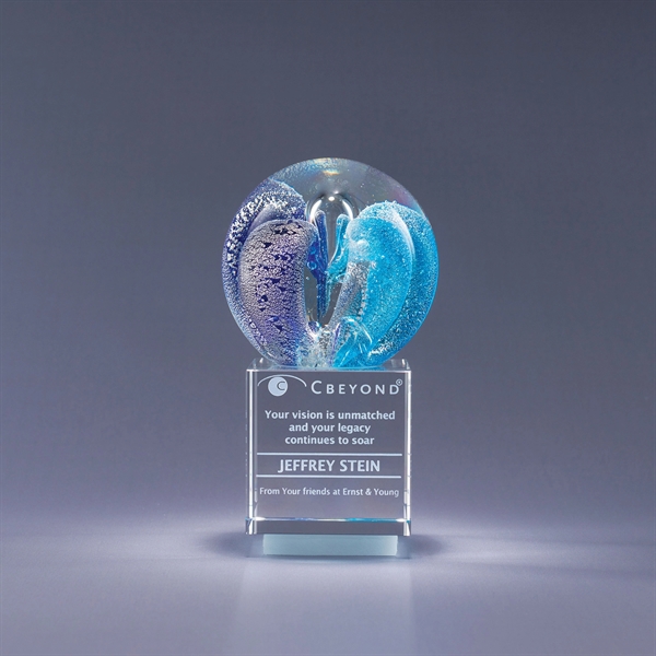 Art glass award with optic crystal base, two size options, gift... from ASI 62985 J. Charles