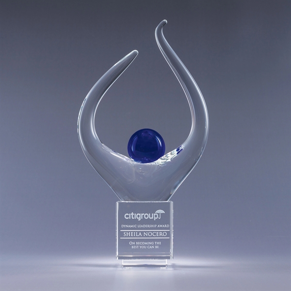 Art glass award with optic crystal base, two size options, gift... from ASI 62985 J. Charles