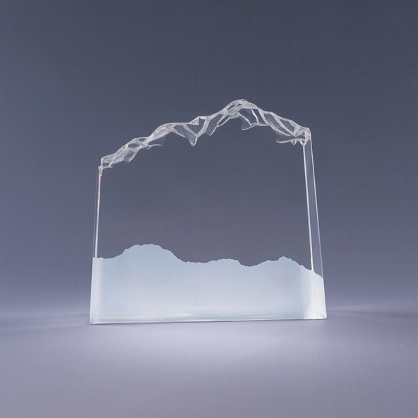 Mountain shaped optic crystal award with deep etch imprint on one... from ASI 62985 J. Charles