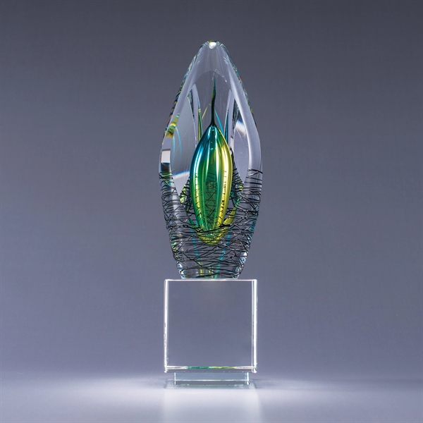 Art glass award with optic crystal base, two size options, gift... from ASI 62985 J. Charles