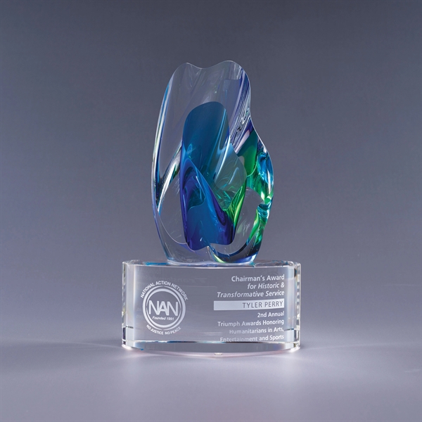 9" x 5.5" art glass award, elevated by a flawless optic... from ASI 62985 J. Charles