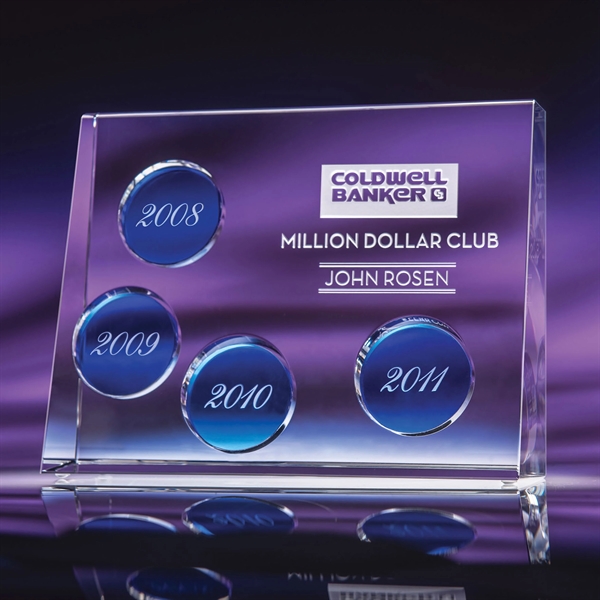 6.5" x 8.5" x 2.25" optic crystal award with circular plaque... from ASI 62985 J. Charles
