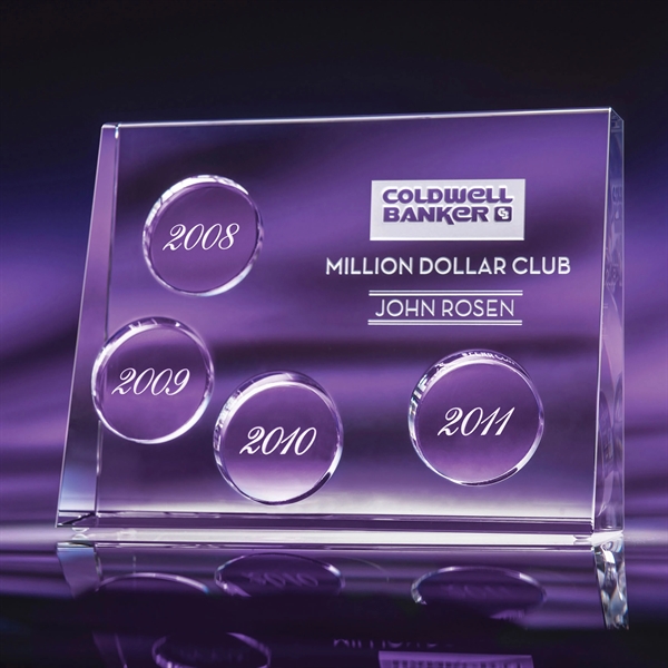 6.5" x 8.5" x 2.25" optic crystal award with circular plaque... from ASI 62985 J. Charles