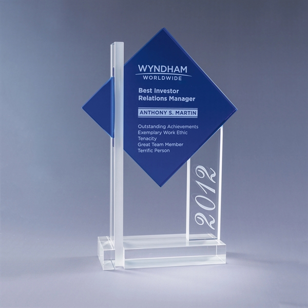 Clear and frosted optic crystal award with cobalt crystal diamond; includes... from ASI 62985 J. Charles