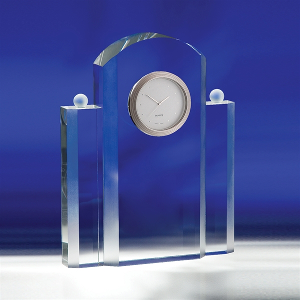 Silvertone clock made of optic crystal with facets and frosted textures,... from ASI 62985 J. Charles