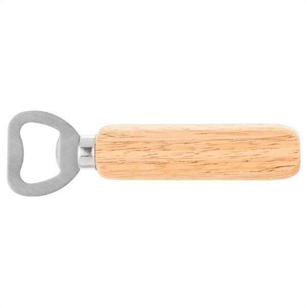 Bottle opener made of stainless steel with a wooden handle.... from ASI 57655 STOPNGO Line