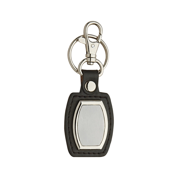 Keyring made of brushed finish metal plate with a leather strap.... from ASI 57655 STOPNGO Line