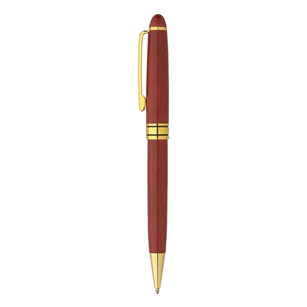 Rosewood ballpoint pen with twist-action mechanism, black ink, and gold clip... from ASI 57655 STOPNGO Line