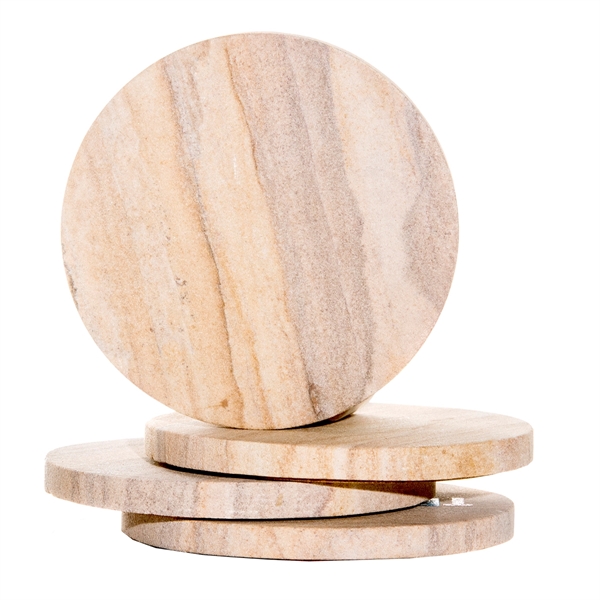 Set of four 4" x 3/8" natural finish absorbent sandstone coasters... from ASI 55450 Franmara Inc