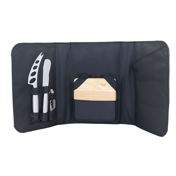Picnic set with cutting board, cheese knives, corkscrew and tri-fold black... from ASI 55450 Franmara Inc
