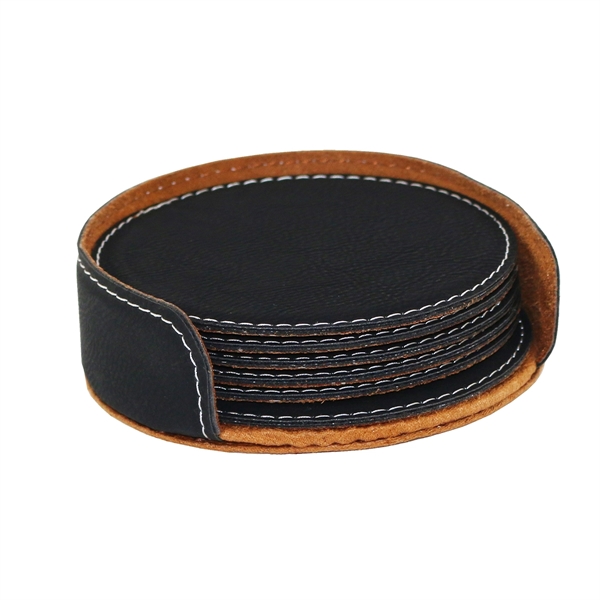3 3/4" round leatherette coaster set of 6 with holder.... from ASI 55450 Franmara Inc