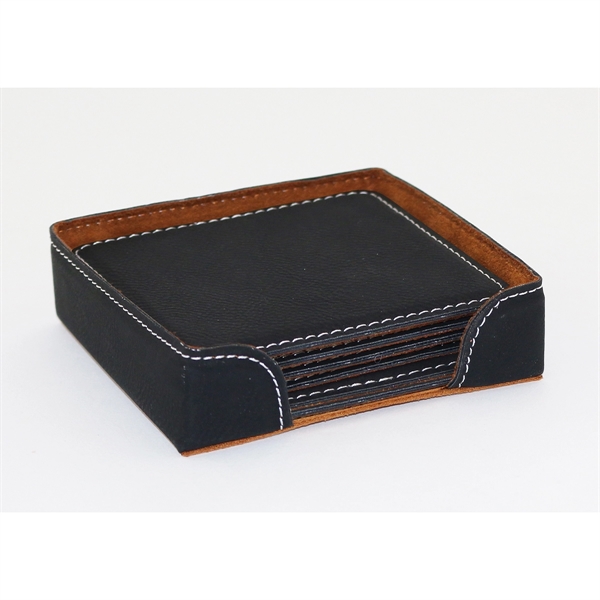 3 7/8" square leatherette coaster set of 6 with holder.... from ASI 55450 Franmara Inc