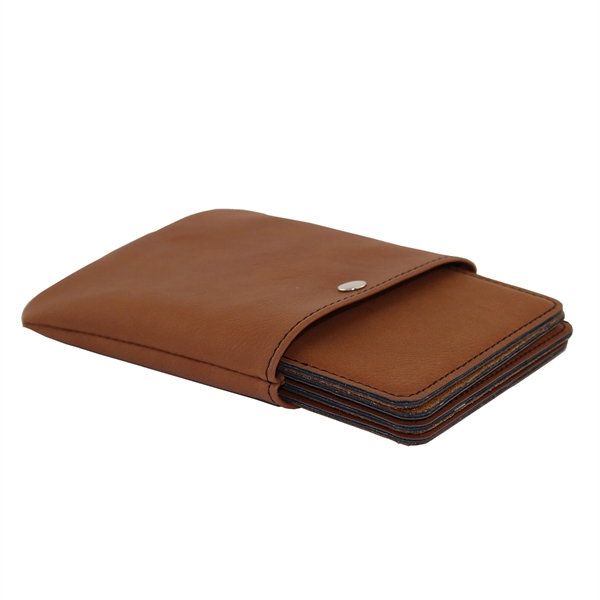 3 3/4" square leatherette coaster set of 4 with snap pouch.... from ASI 55450 Franmara Inc