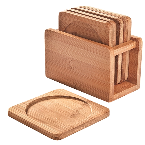 Set of six bamboo wine bottle or glass coasters with holder.... from ASI 55450 Franmara Inc