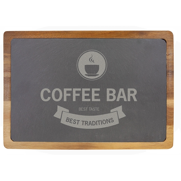 13" x 9" Acacia Wood/Slate Cutting Board... from ASI 72657 Active Life Promo / Apres Ski Ingrain Promo