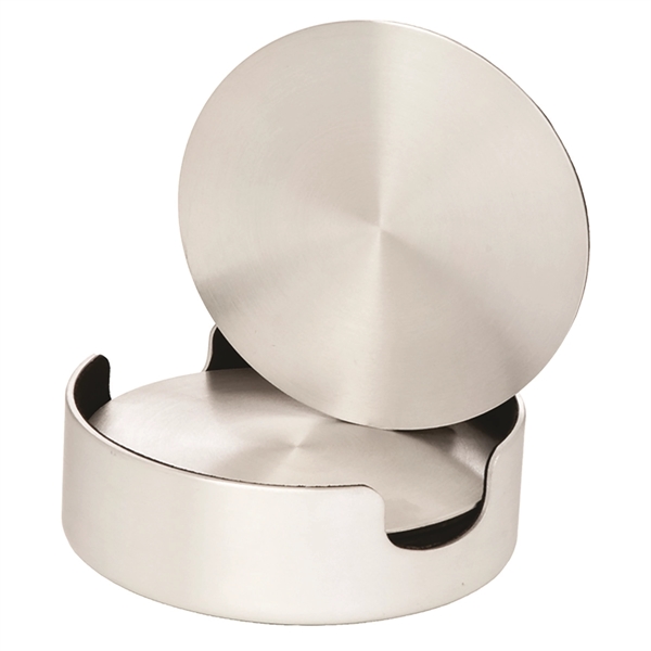 Set of four 3 5/8" round aluminum beverage coasters with EVA... from ASI 55450 Franmara Inc