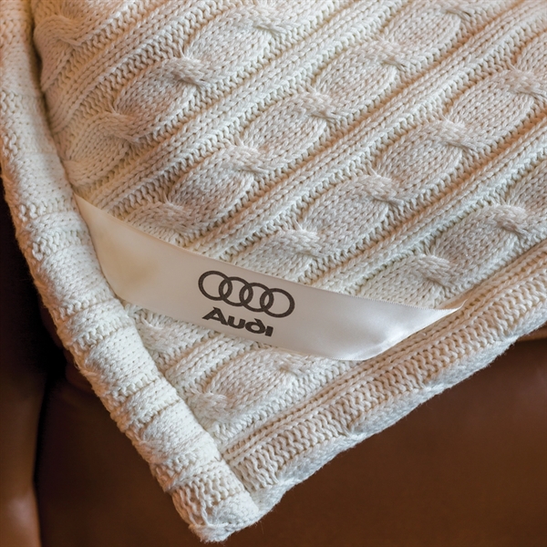 50" x 60" premium cable-knit cotton throw blanket with zippered vinyl... from ASI 90913 Terry Town