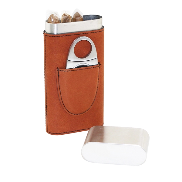 Leatherette wrapped stainless steel cigar case with cigar cutter.... from ASI 55450 Franmara Inc
