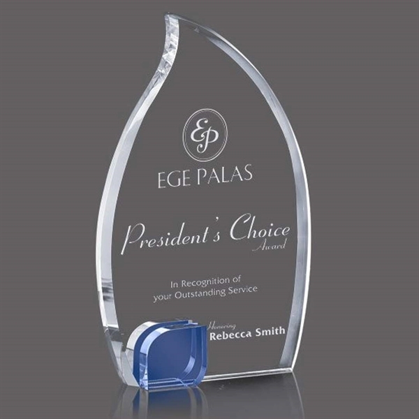 Optical crystal flame shape award with a blue accent piece.... from ASI 84592 St Regis Group / St Regis