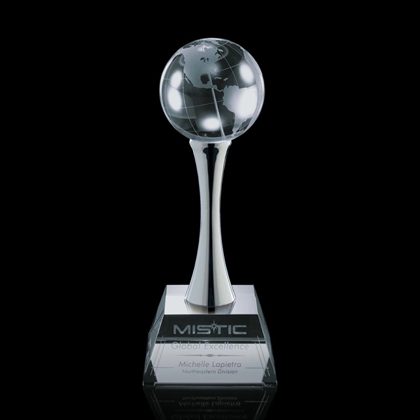 Optical crystal globe award on a chrome pedestal.... from ASI 84592 St Regis Group / St Regis
