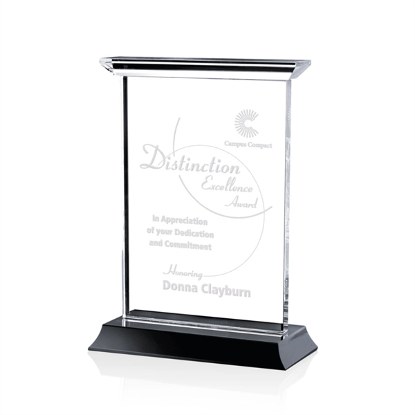 Optical vertical crystal award with complimenting black base.... from ASI 84592 St Regis Group / St Regis