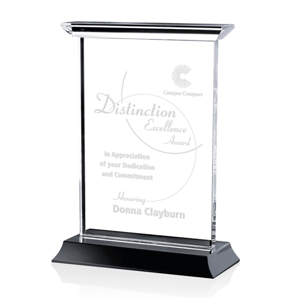 Optical vertical crystal award with complimenting black base.... from ASI 84592 St Regis Group / St Regis