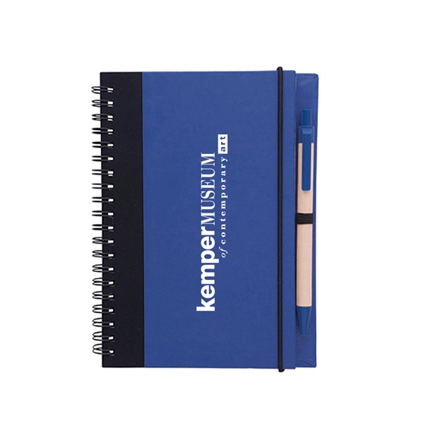 Spiral hardcover notebook with pen and elastic band closure.... from ASI 63549 Jornik Manufacturing Corp / Jornik