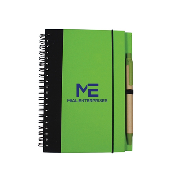 Spiral hardcover notebook with pen and elastic band closure.... from ASI 63549 Jornik Manufacturing Corp / Jornik