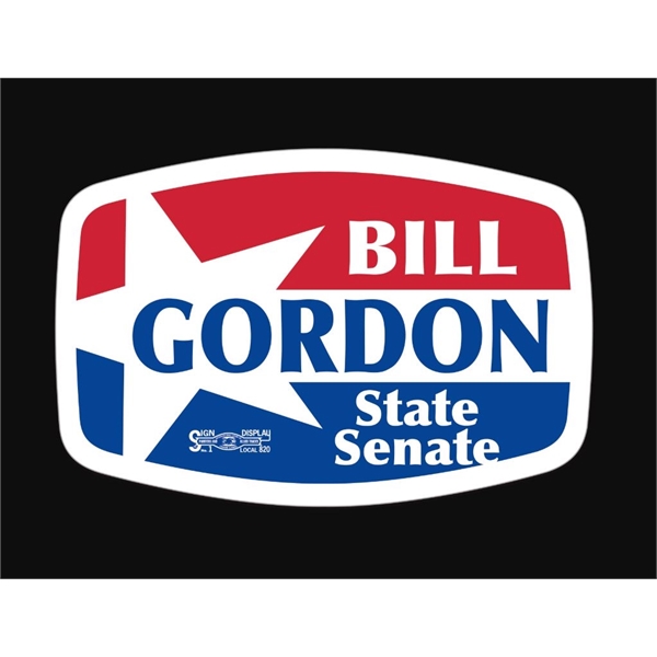 Rounded rectangle lapel sticker made of self-sticking white satin paper. Perfect... from ASI 56950 Gill Studios Inc / Gill-Line®