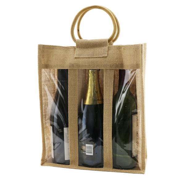 Three bottle jute bag with bamboo handles.... from ASI 55450 Franmara Inc