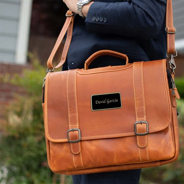 16" x 13" x 7" leather computer briefcase with popular flap... from ASI 61966 HPG / Beacon Promotions